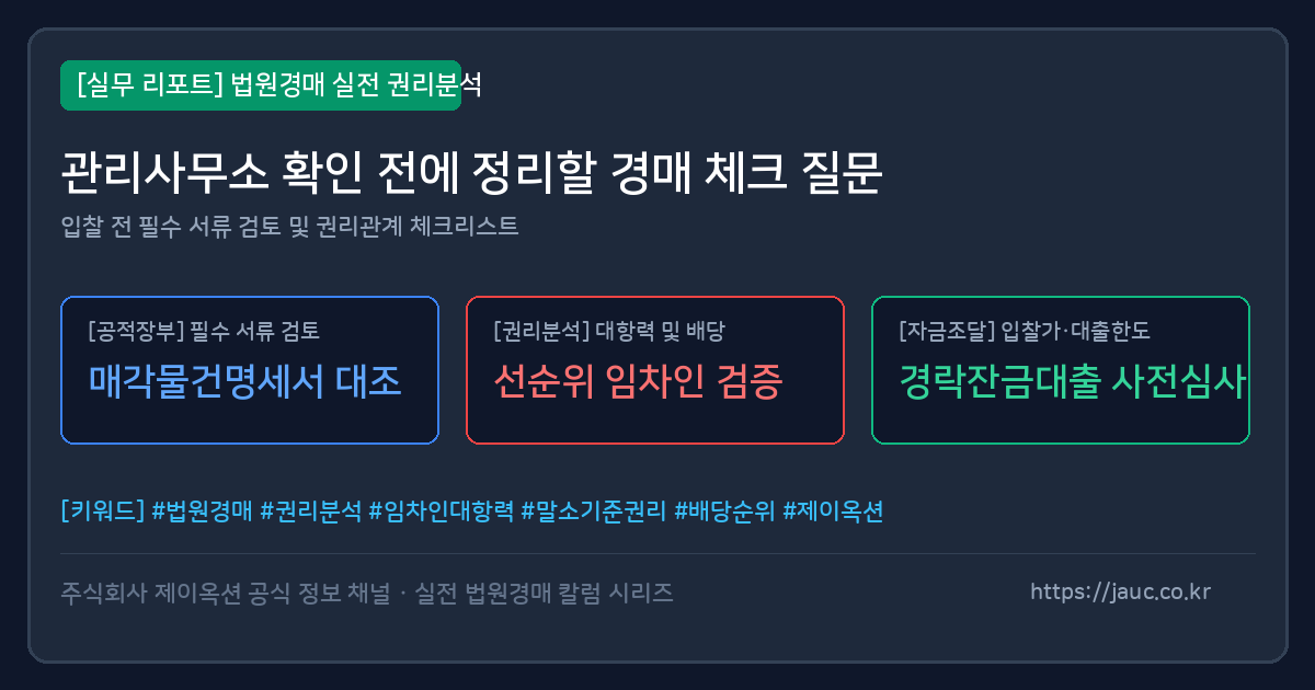 법원경매 전 관리사무소 확인 질문 체크리스트 그래픽