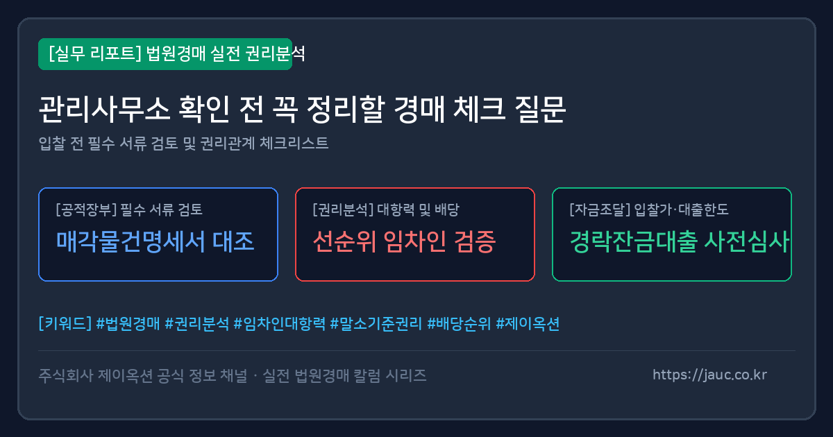 법원경매 전 관리사무소 확인 질문 체크리스트 그래픽