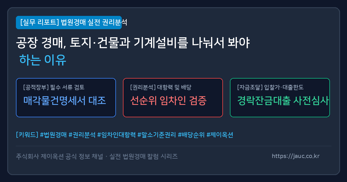 토지건물과 기계설비 확인 항목을 나눈 경매 체크리스트 문서 그래픽