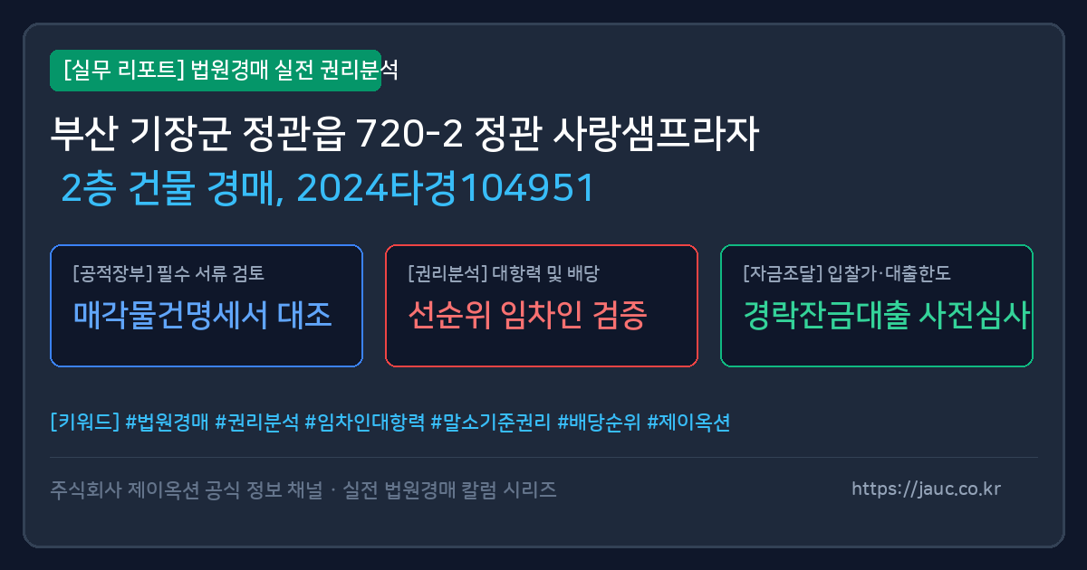 기장 건물 경매 물건의 확인 포인트를 정리한 안내 그래픽