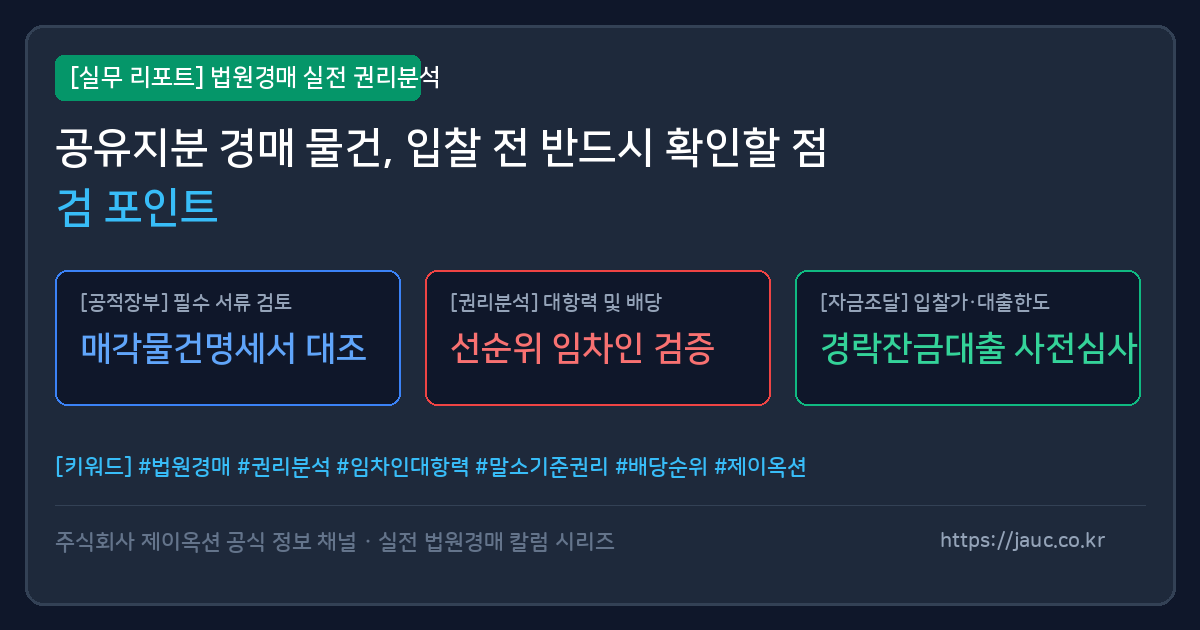 공유지분 경매 사전 점검 체크리스트를 정리한 문서형 인포그래픽