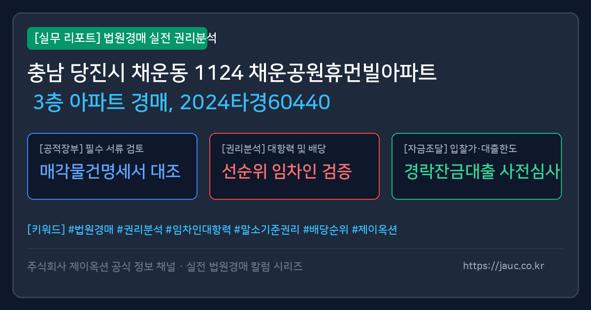 당진 아파트 경매 물건의 확인 포인트를 정리한 안내 그래픽