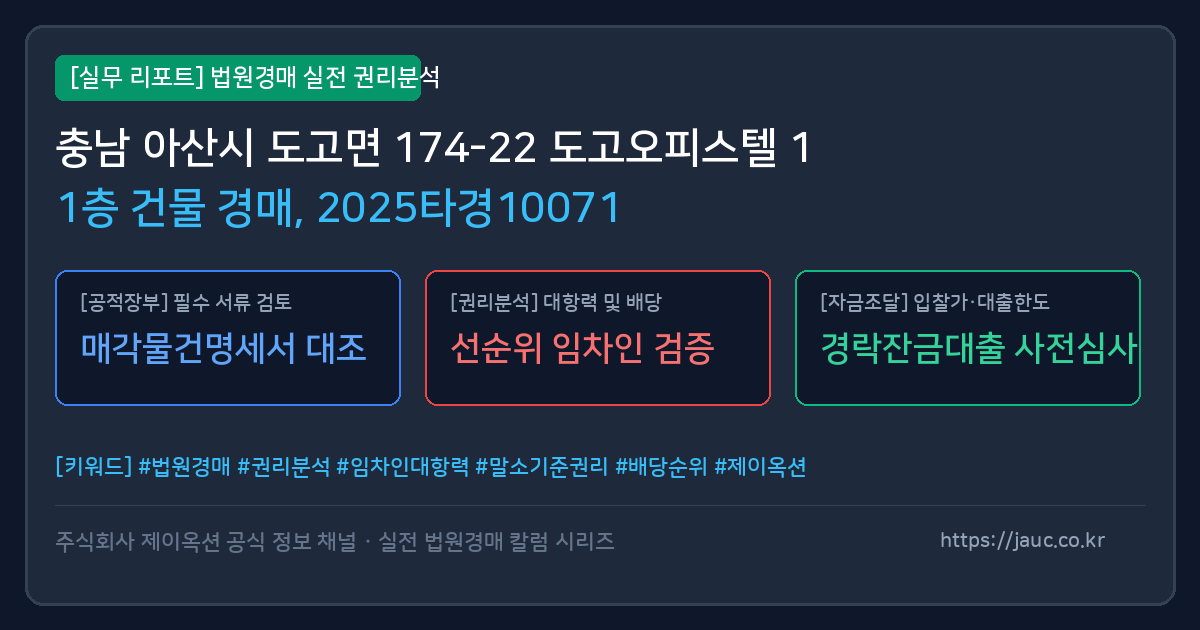 아산 건물 경매 물건의 확인 포인트를 정리한 안내 그래픽