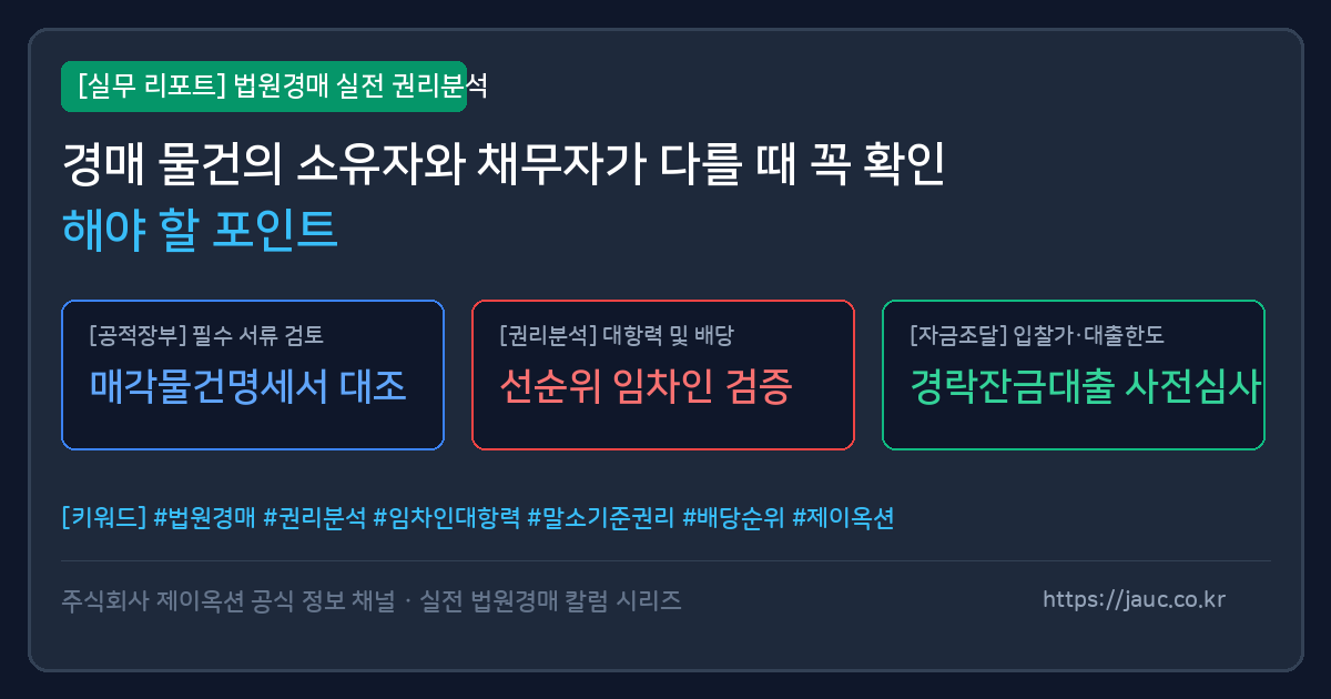 경매 물건의 소유자와 채무자 정보 비교 체크리스트 그래픽