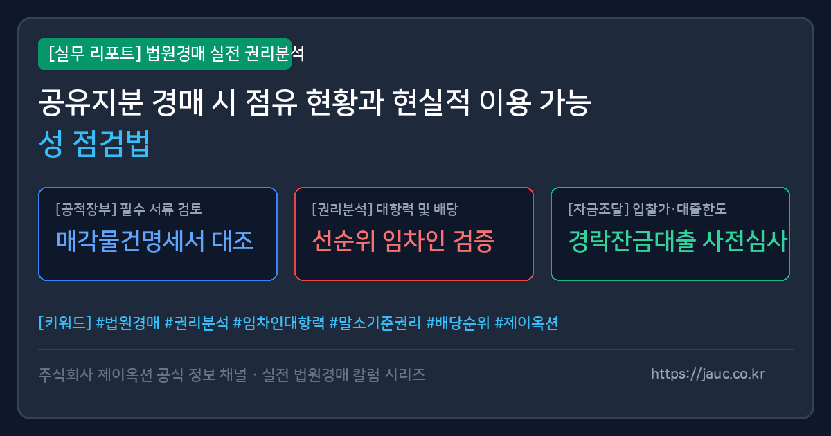 공유지분 경매 물건의 점유 현황과 이용 가능성을 점검하는 체크리스트 그래픽 이미지