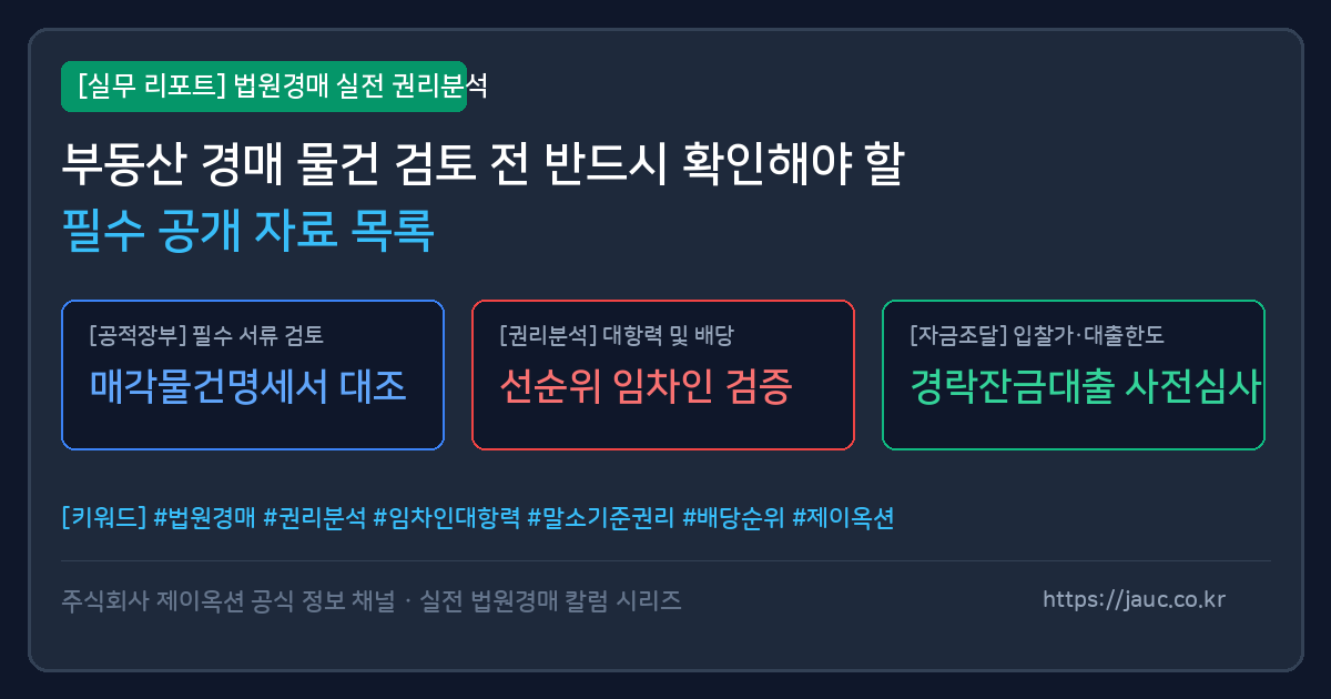 부동산 경매 물건 검토 전 준비해야 할 필수 공개 자료 체크리스트 일러스트