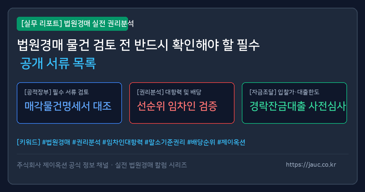 법원경매 물건 검토를 위한 필수 서류 목록 체크리스트 그래픽