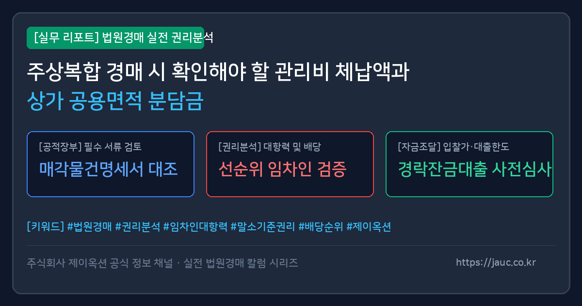 주상복합 관리비 체납액 및 공용부분 분담금 항목을 나타내는 분석 인포그래픽