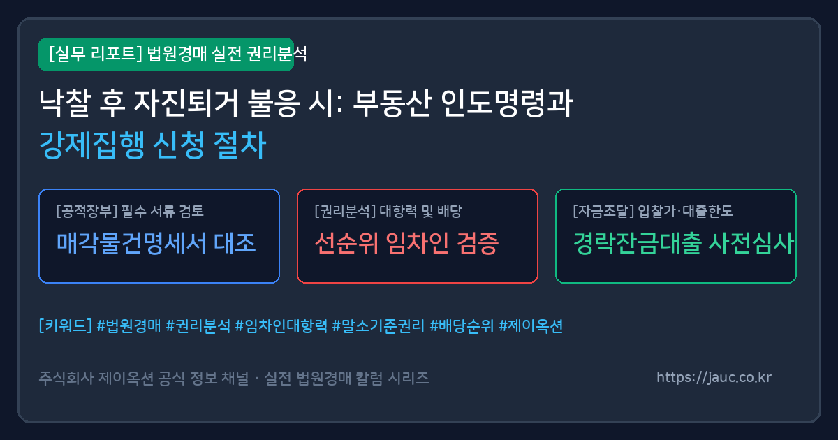 법원 부동산 인도명령 및 강제집행 신청 절차 요약 그래픽