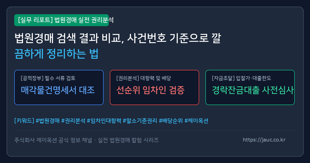 법원경매 사건번호 기준으로 물건 정보를 비교 정리하는 문서형 그래픽