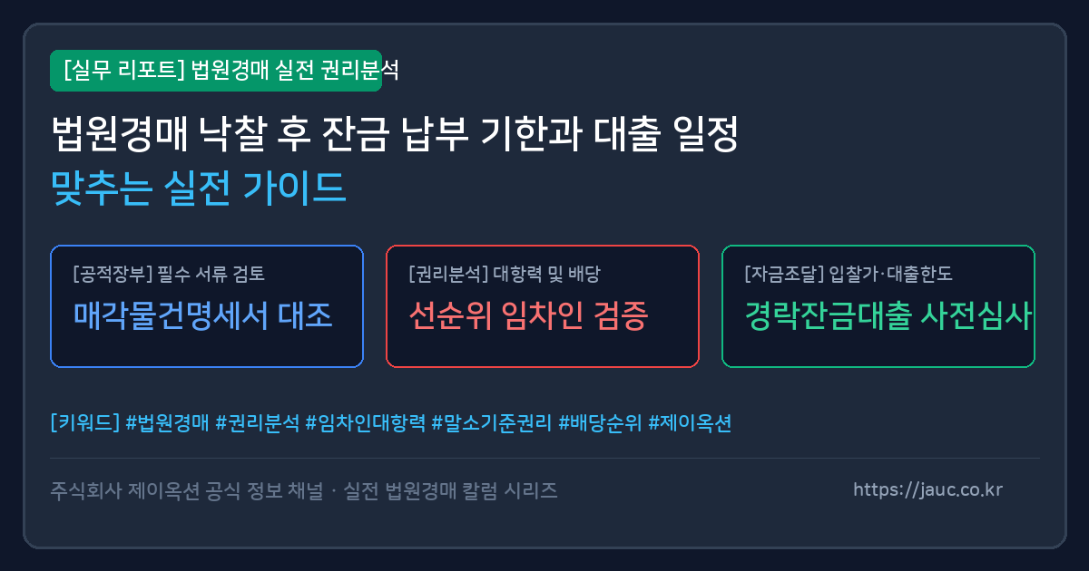 법원경매 잔금 납부 기한과 대출 일정을 한눈에 보여주는 체크리스트 인포그래픽