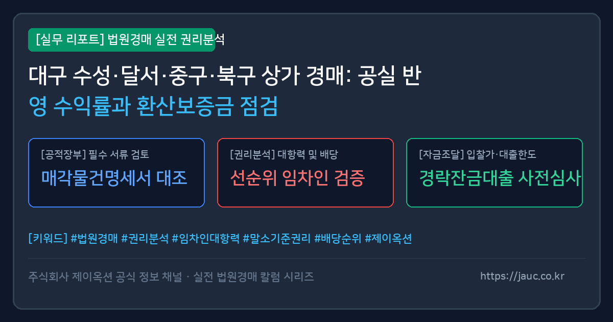 대구 상가 경매 공실 수익률 계산 및 환산보증금 체크리스트 인포그래픽