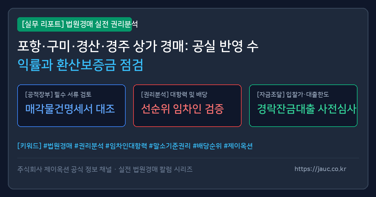 경북 상가 경매 공실 수익률 및 환산보증금 점검 리포트 카드 인포그래픽