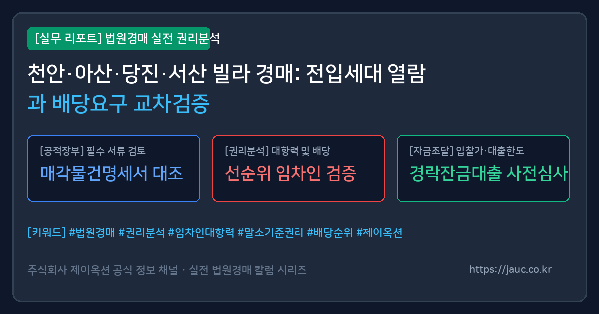천안 아산 당진 서산 빌라 경매 전입세대 열람 및 배당요구 검증 체크리스트 인포그래픽
