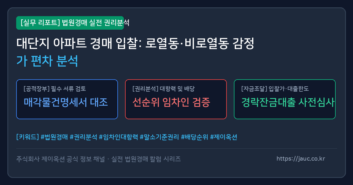 대단지 아파트 경매 로열동 비로열동 감정가 편차 분석 체크리스트 인포그래픽