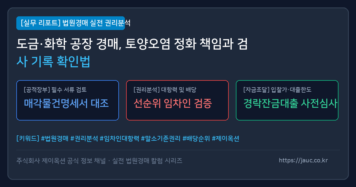 도금 및 화학 공장 경매 시 토양오염 정화 리스크 확인을 위한 체크리스트 인포그래픽
