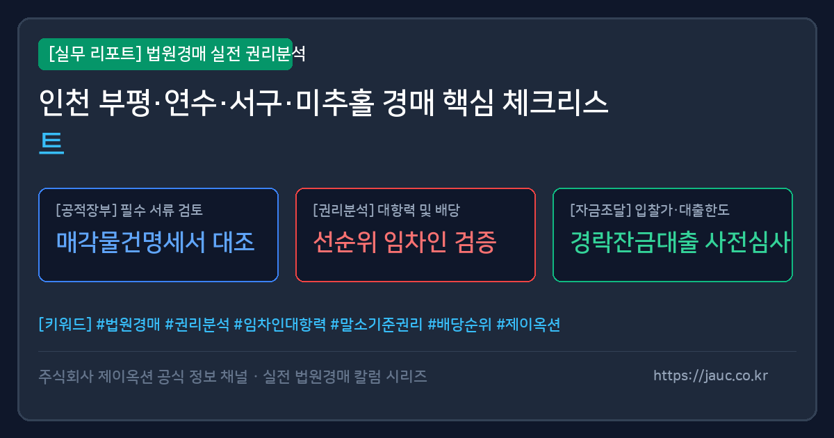 인천 부평 연수 서구 미추홀 토지 경매 체크리스트 인포그래픽