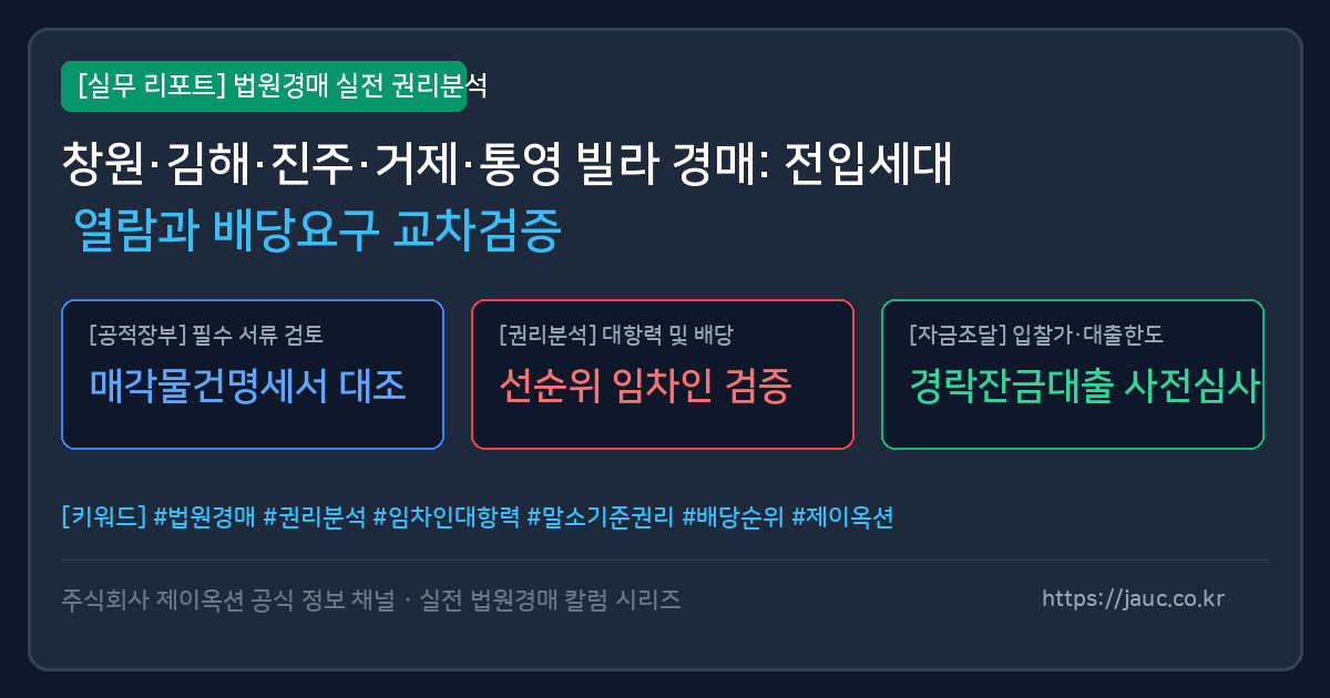 창원·김해·진주 빌라 경매 권리분석 교차 검증 체크리스트 그래픽
