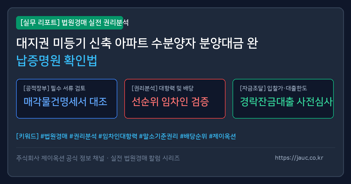 대지권 미등기 아파트 분양대금 완납증명원 확인 및 서류 검토 체크리스트 인포그래픽