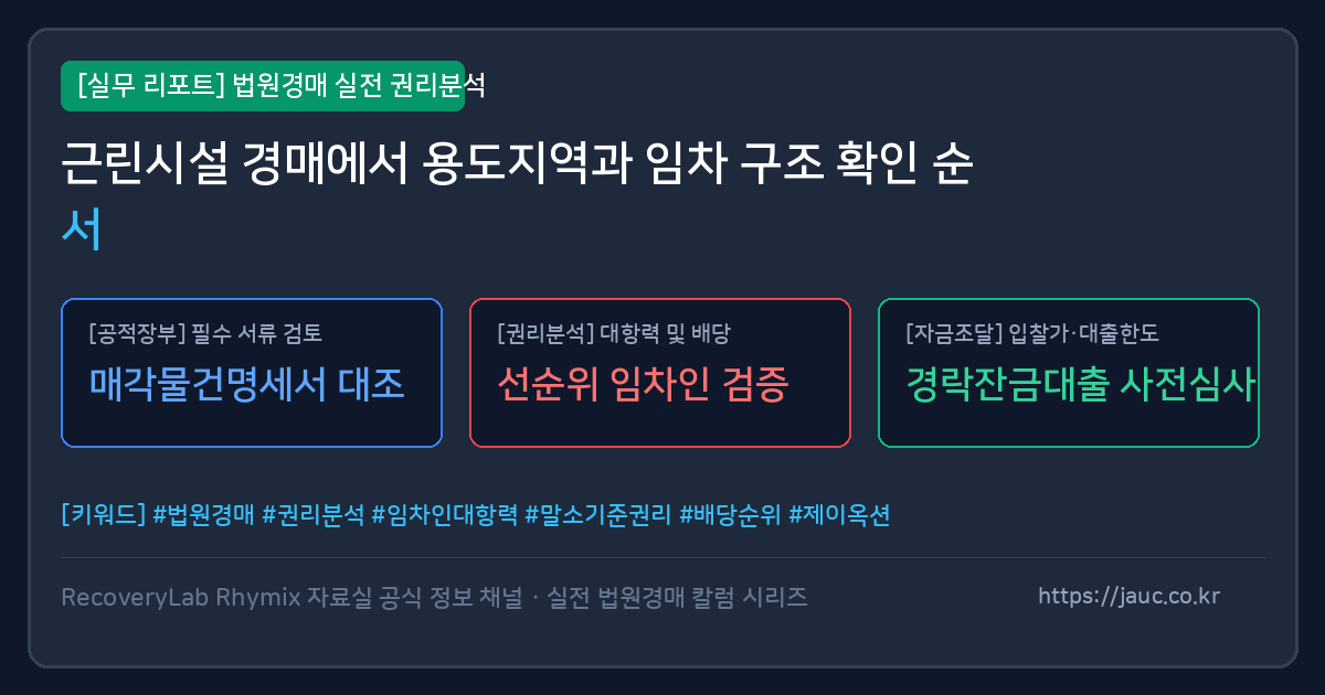 근린시설 경매의 용도지역과 임차 구조 확인 순서를 정리한 체크리스트 이미지