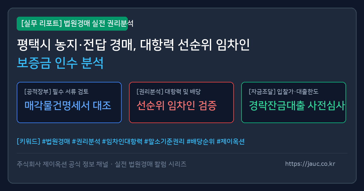 평택시 농지 경매 대항력 임차인 인수 분석 체크리스트 인포그래픽