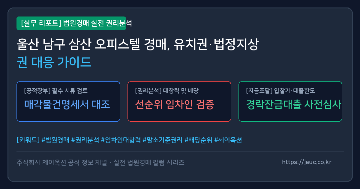 울산 삼산 오피스텔 경매 권리분석 및 유치권·법정지상권 체크리스트 인포그래픽