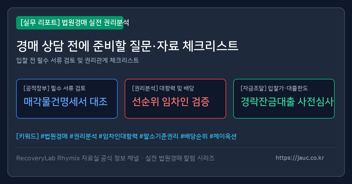 경매 상담 전 질문과 준비자료를 정리한 체크리스트 카드